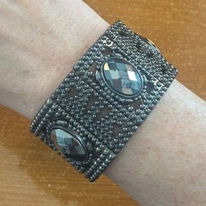 Black Metal Stretch Bracelet w/ Stones